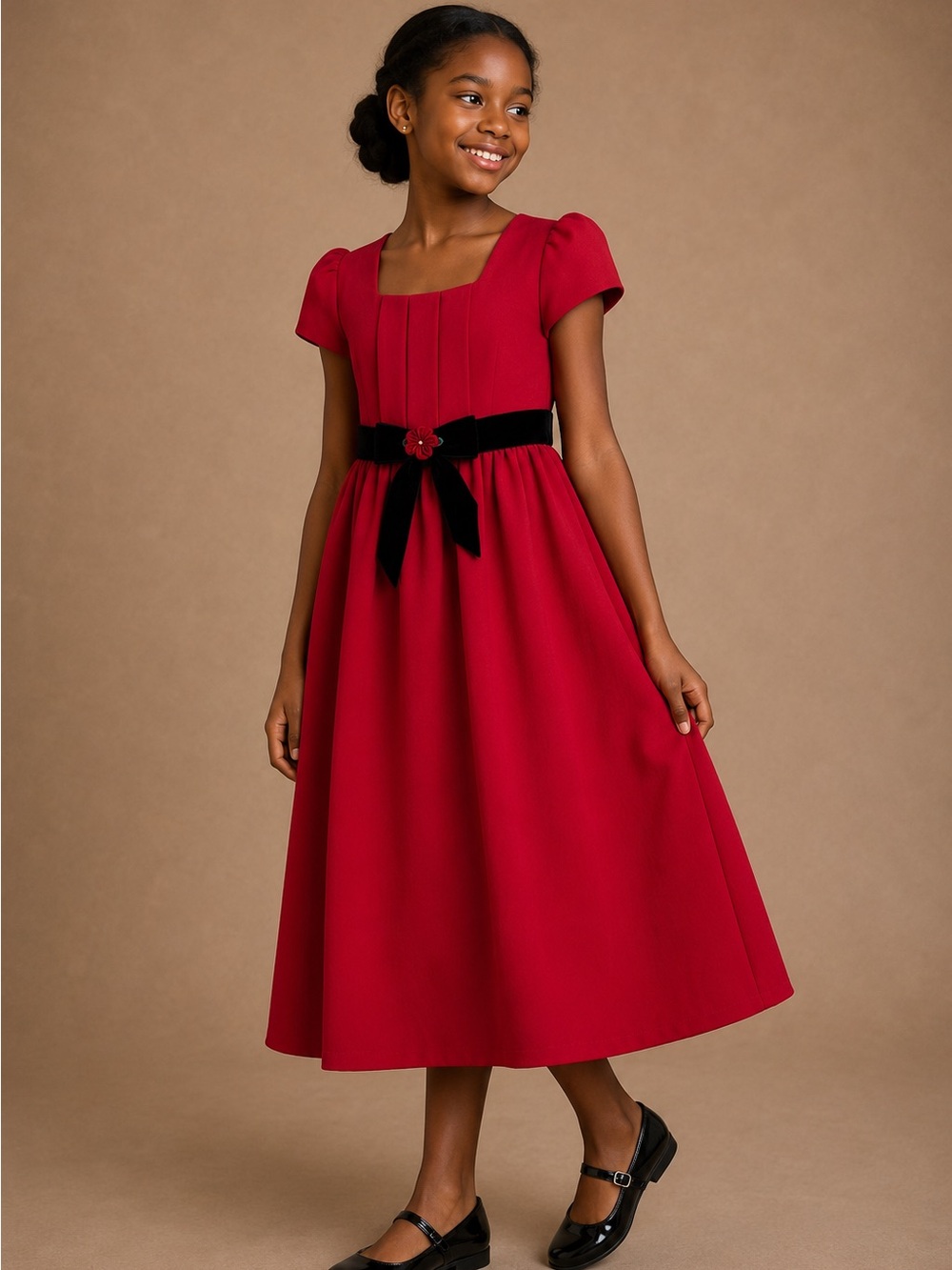 Bonnie Jean Girls Size 8 Red Black Velvet Holiday Christmas Dress